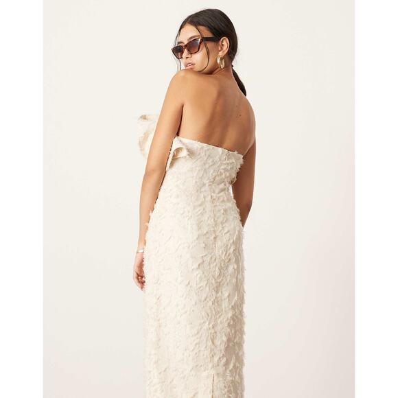 NWT ASOS Edition Cream Textured Bandeau Drape Maxi Dress Size 8 Formal Gown - Picture 3 of 11